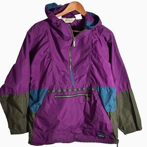 LL Bean VTG Pullover Jacket Women's Medium Anorak Kangaroo Nylon Made In USA